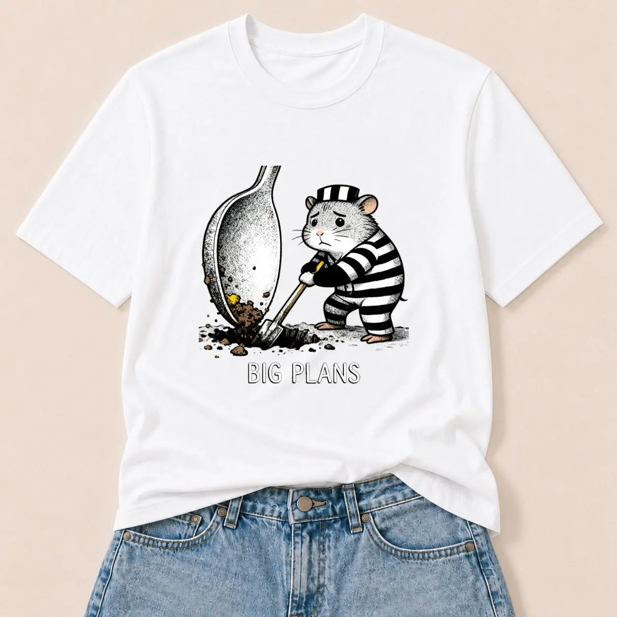 Carpesun Funny Cartoon Hamster Digging Spoon Graphic Tee Cotton Soft Breathable Unisex Casual Wear Gift Recommendation