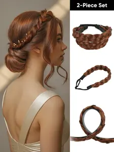 14Inch Elegant Braided Headband Set For Women Features A Braided Headband With Teeth And A Matching Elastic Braided Hair Tie Available In A Variety Of Including Gray Black Gold Brown More 2-Piece Non-Slip Hair Accessory Set Deal For Daily Wear