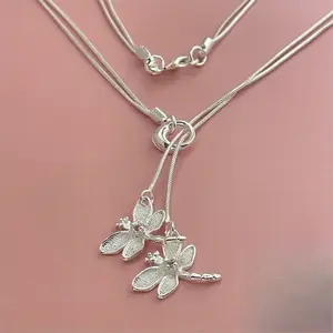 Double Dragonfly Pendant Necklace, Fashionable White Jewelry Gift, Elegant, Simple And Atmospheric, Women'S Gift