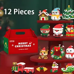 Christmas Themed Building Blocks for Home Decoration, 12 Box Desktop DIY Decoration, Bedroom Accessories, Assembled As Birthday Gifts