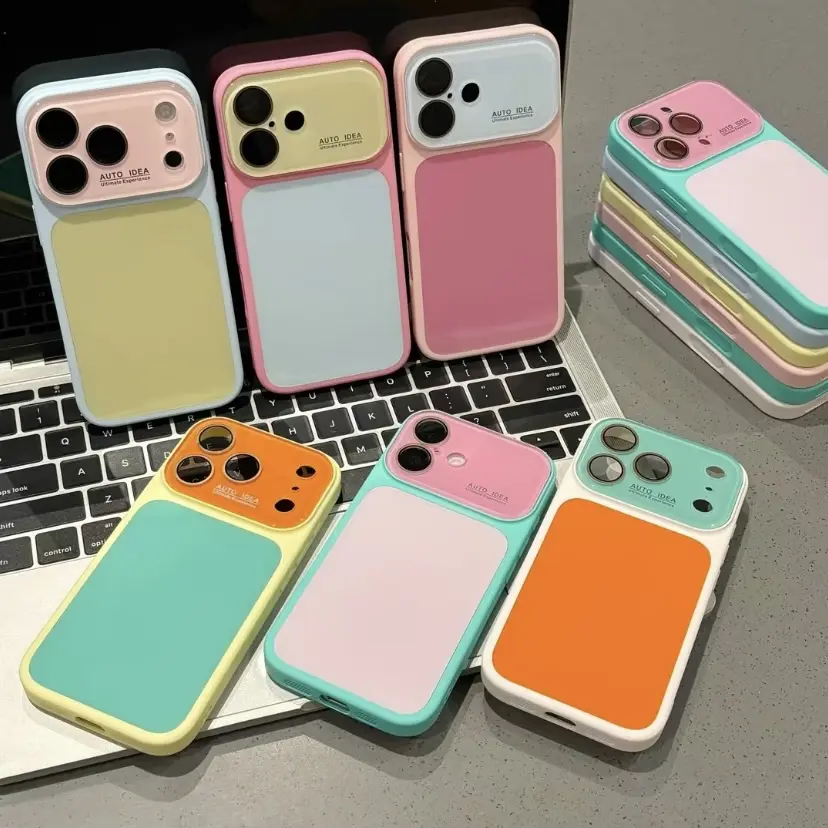 Candy Color Dual-Tone Mirror Lens Frame Phone Case - Glossy Color Block Soft Silicone TPU Shockproof Protection Cover for iPhone 17/17 Air/16/15/14/13 Pro Max/Pro Plus