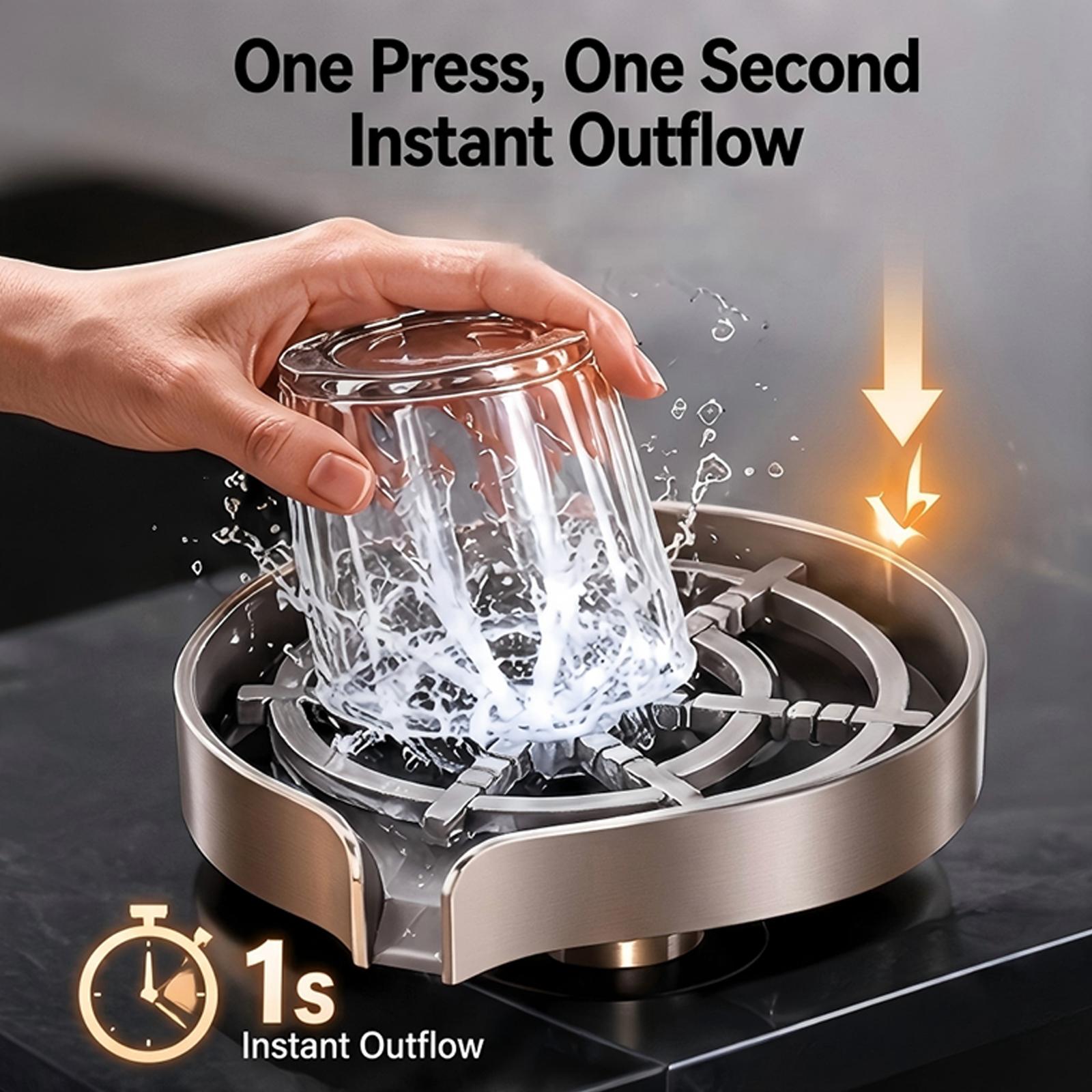 Stainless Steel High-Pressure Automatic Rinse Cup Washer - Fast Cleaning Kitchen Sink Tool for Cups, Bottles Stainless Steel High-Pressure Automatic Rinse Cup Washer - Fast Cleaning Kitchen Sink Tool for Cups, Bottles