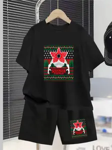 Netflix Stranger Things Christmas-Themed Children's Set With Flower Monster Print. Summer New Style - Boys' And Girls' Short-Sleeved T-Shirts And Shorts Set. Comfortable, Casual, Fashionable And Versatile For Daily Wear. Ideal Gift Choice.