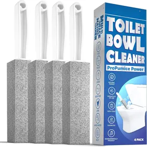 Pumice Cleaning Stone with Handle Toilet Bowl Cleaner Hard Water Ring Remover for Bath/Pool/Kitchen/Household Cleaning (4, 4 Pack with Handle)