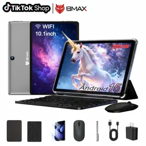 【SummerVibes】2026 BMAXi9PLUS 10.1" IPS Android 15 16GB ram+64GBrom+Up to 1TB Tablet Bundle with Keyboard,Case,Stylus,Pre-installed Screen Protector,mouse,Type-C Charging, Adapter, Bluetooth5.0,WIFI6,6000mAh Battery,for Mother's Day Gift