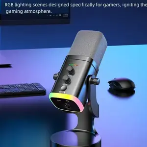 Game USB/XLR Microphone, Podcast Friendly, RGB Light Control, Touch Mute, Headset Jack, Desktop Stand, Dynamic Mic for Singing, Streaming, Podcasts