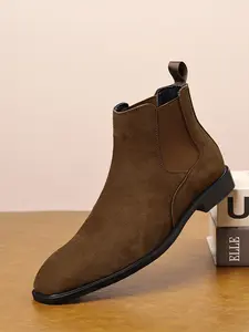 Men's Chelsea Boots Classic Comfort Slip-On Suede High-Top Leather Ankle Boots, Casual Fashion Footwear for Daily Wear