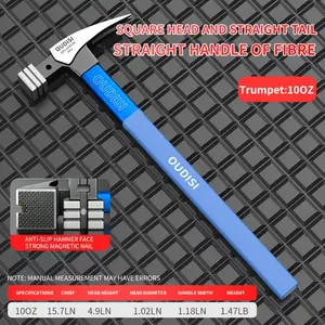 OUDISI High Carbon Steel Claw Hammer - 10/13oz, Strong Magnetic, Multi-Functional, Anti-Slip Shock-Absorbing Insulated Handle, Sturdy for Industrial & Home Use, Anti-Slip Handle