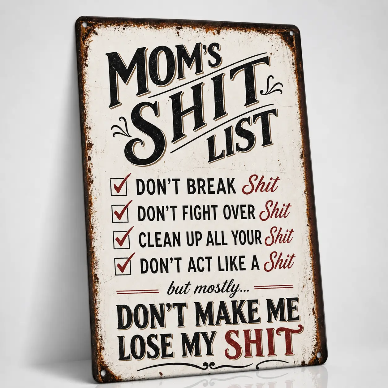Vintage Mom Rule Aluminium Metal Tin Sign - Decorative Home Wall Plaque, To-Do Reminder, Mom Birthday Gift, Vintage Decor for Home, Outdoor Accessory, Mom Birthday Gifts