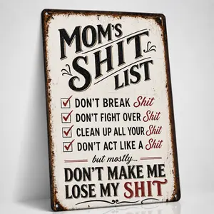 "Mom's Shit List" Vintage Mom Rule Tin Sign, Mother's Day Gift & Home Wall Art tiktokshopspringglowup,summervibes