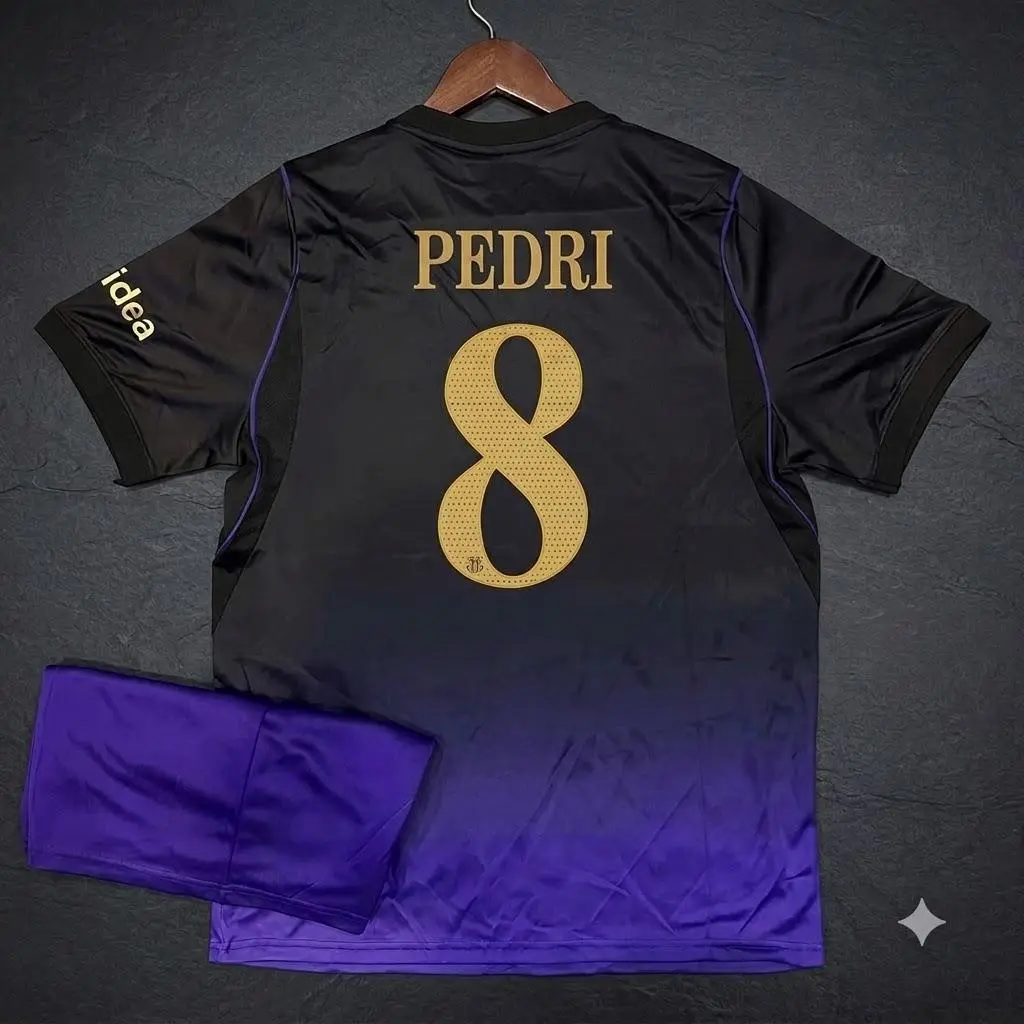Pedri#8 Away Soccer Full Logo Jersey Kit 2024-2025 - Full Logo Black Football Jersey