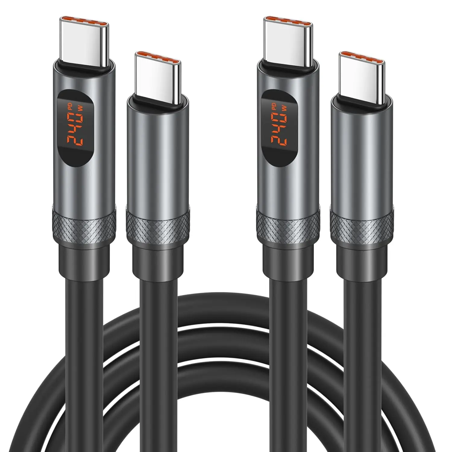 C to C   ,  240W [6ft] USB-C Charge  with LED Display Ultra Long Type C Charger Cord for  17 16 15 iPad MacBook Pro Air Laptops Galaxy S26 S25 Android Phones, 2-Pack