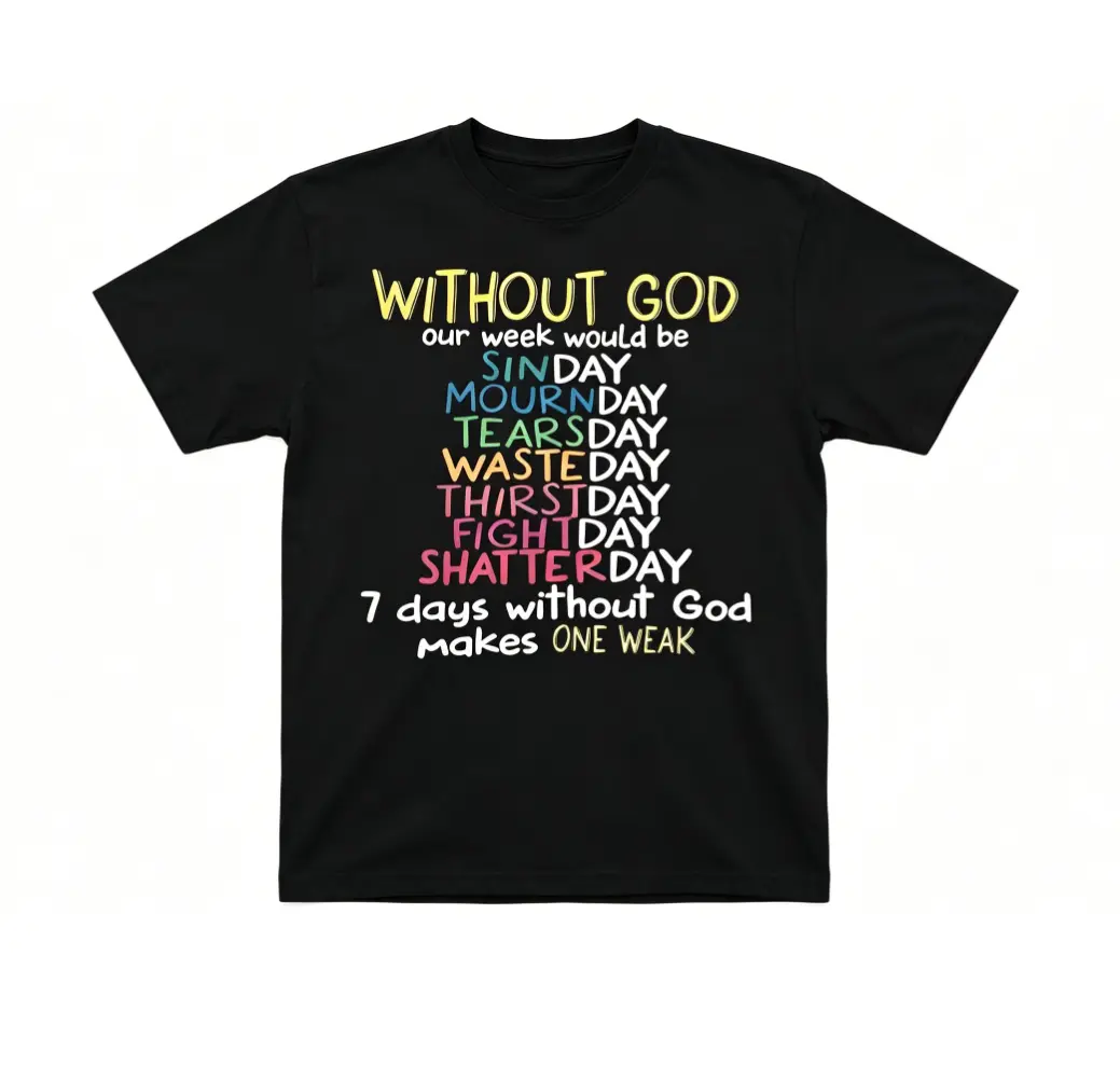 Men's Christian Pun Short-Sleeve Round Neck T-Shirt - "Without God Our Week Would Be Funny" Print, Soft Fabric, Breathable, Casual, Colorful Everyday Top, Shortsleeve, Tshirt
