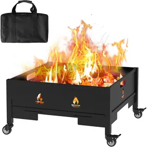 22 Inch Fire Pit with Wheels, Wood Burning Fire Pit for Outside with Waterproof Carry Bag, Outdoor Portable Backyard Metal Firepit for Patio Bonfire Picnic BBQ Party Camping Beach