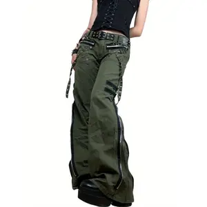 Women Gothic Cargo Pants Casual Loose Low Waist Trousers Wide Leg Baggy Jeans Harajuku Punk Trousers Halloween Streetwear Fabric Womenswear Bottom Polyester