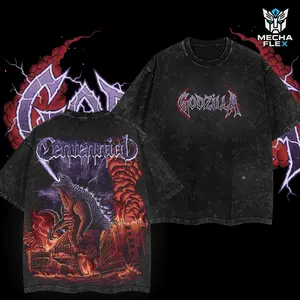 Godzilla The Destroyer Kaiju Retro Unisex Vintage Double Printed Heavyweight Cotton Oversized Wash Tee, Workout Clothes Clothes for Daily Wear