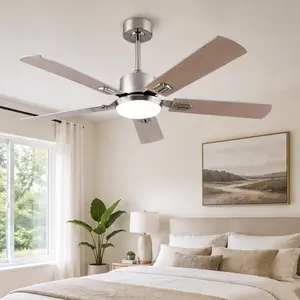 ARCH 52-Inch Low Profile Modern DC-Powered Ceiling Fan with Light and Remote Control, 5-Blade Silver ABS Fan for Bedroom, Living Room, Dimmable LED Light, Reversible 6-Speed DC Motor, Memory Function, Dc-Powered Ceiling Fans