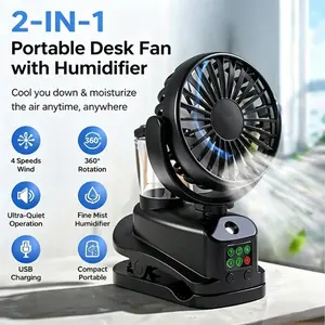 New 2-in-1 Clip-on Misting Fan, USB Rechargeable Cooling Fan for Dorms with Comfortable Natural Wind. 4-speed settings, suitable for bunk beds, trucks, camping, desks, gyms, backpacking trips, hiking, beaches and sports competitions