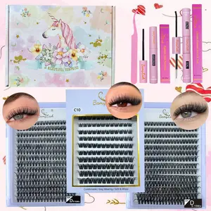 3 boxed with 30P 40P C10 D Curl Eyelashes Natural Wispy Cluster Eyelash Kit with Bond Seal Remover Applicator lash brushes,Natural DIY individual cluster lash extension,perfect for home lash diy eyelash extension for everyday use Eyelash Set