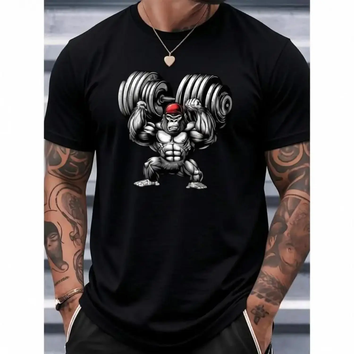 Mens Quick Dry Gym T Shirt Breathable Workout Tee Featuring Barbell Lift Graphic Lightweight Moisture Wicking Fitness Top