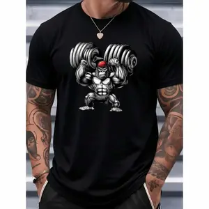Mens Quick Dry Gym T Shirt with Breathable Fabric and Barbell Lift Graphic Lightweight Moisture Wicking for Bodybuilding