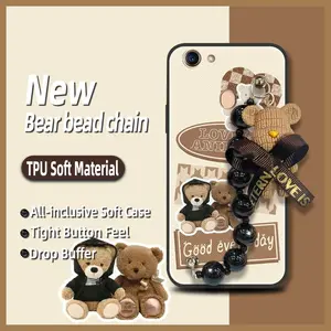 Anti-knock Black pearl pendant Phone Case For OPPO A73/A75/F5/A75S Simplicity protective case Back Cover Waterproof Cartoon Bear bracelet Dirt-resistant silicone cute