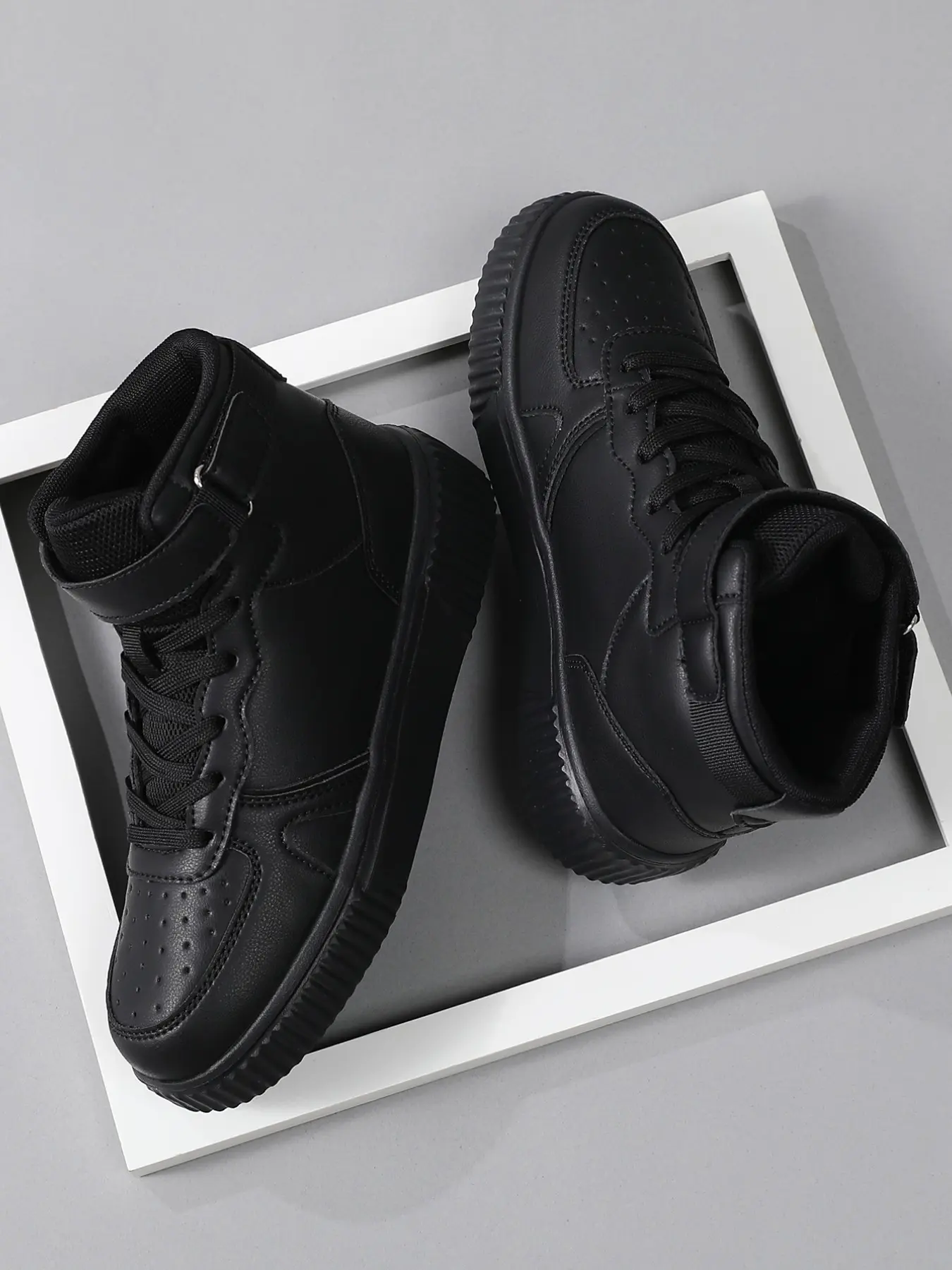 Women's High Top Casual Shoes, Simple Colorblock Design, PU Leather, Eva Sole, Anti-Slip, Suitable for Work, School, Leisure