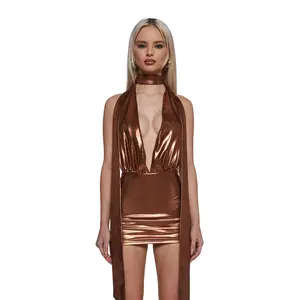 Ego Halter Dress With Scarf - Gold