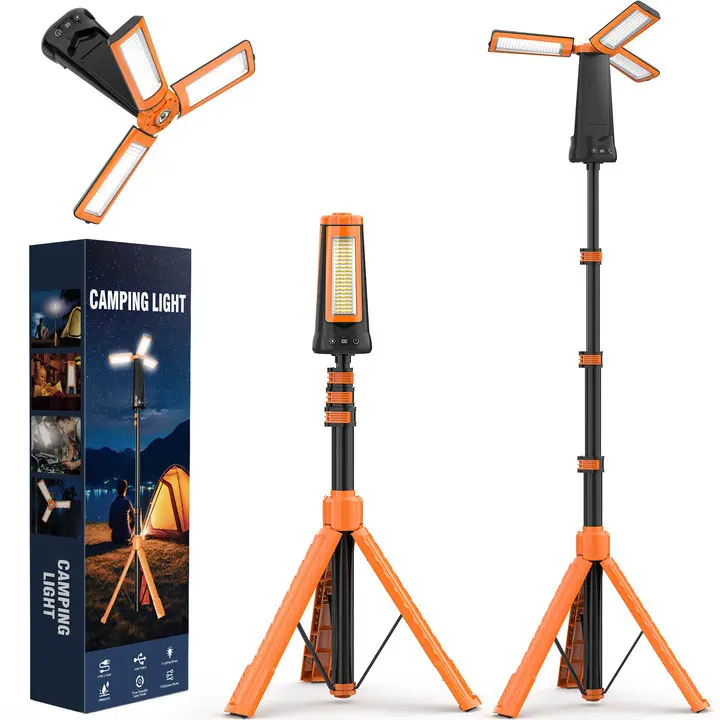 ADEWALK 15000 mAh Rechargeable Camping Light with Stand, Cordless Work Light with 3 LED Lamp Heads with 86" Detachable Tripod,Adjustable Brightness for Camping, Emergencies, Power Outages, Outdoor Collapsible Lanterns