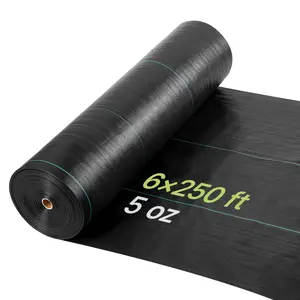 VEVOR Weed Barrier Fabric Heavy Duty, 6x250FT 5oz Landscape Fabric, Woven Weed Blocker Fabrics, Garden Fabrics Weeds Barrier, Weeds Control Ground Cover, Geotextile Webbing, Gardening Mat, Black