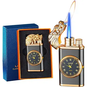 Lighter, Relief Dual - Windproof Jet and Soft, Refillable Butane Lighter for Candle, BBQ,, Camping (Butane)-Black D