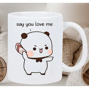 1pc 11oz offee mugCute Panda "Say You Love Me" Insulated Ceramic Mug Adorable Cartoon Design, Perfect for Hot & Cold Drinks, Reusable, Hand Wash Only Ideal Gift for Birthdays, Holidays, Christmas, Valentine'S Day