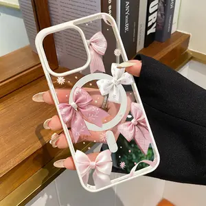 Magnetic Phone Case for iPhone 17 Air iPhone 15 Plus 16 Pro Max 16E 14 13 12 11 mini X XS XR Bow Delight Dream Pattern TPU Shockproof Anti-Scratch Stylish Smartphone Cover