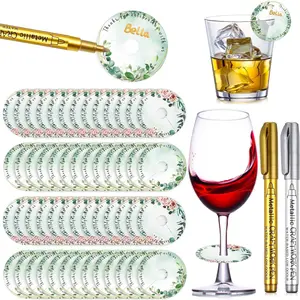 48 Pcs Wine Glass Charms Drink Tags Disposable Paper Tag Cup Identifier Wine Beverage Charms with Marker Pen for Wedding Baby Shower Birthday Holiday Party Champagne Flutes Cocktails