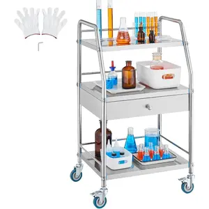 VEVOR Lab Rolling Cart, 2-Shelf Stainless Steel Rolling Cart, Lab Serving Cart with Swivel Casters, Dental Utility Cart for Clinic, Lab, Hospital, Salon, 15.16x21.57x34.06VEVOR Super Brand Day
