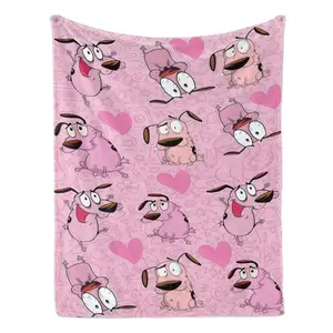 Weak Dog - Courageous Pink Cartoon Blanket - Soft and Fun Throw Blanket - Comfortable and Lightweight Long Fur Cushion Portable Blanket for the Sofa - Warm Gift