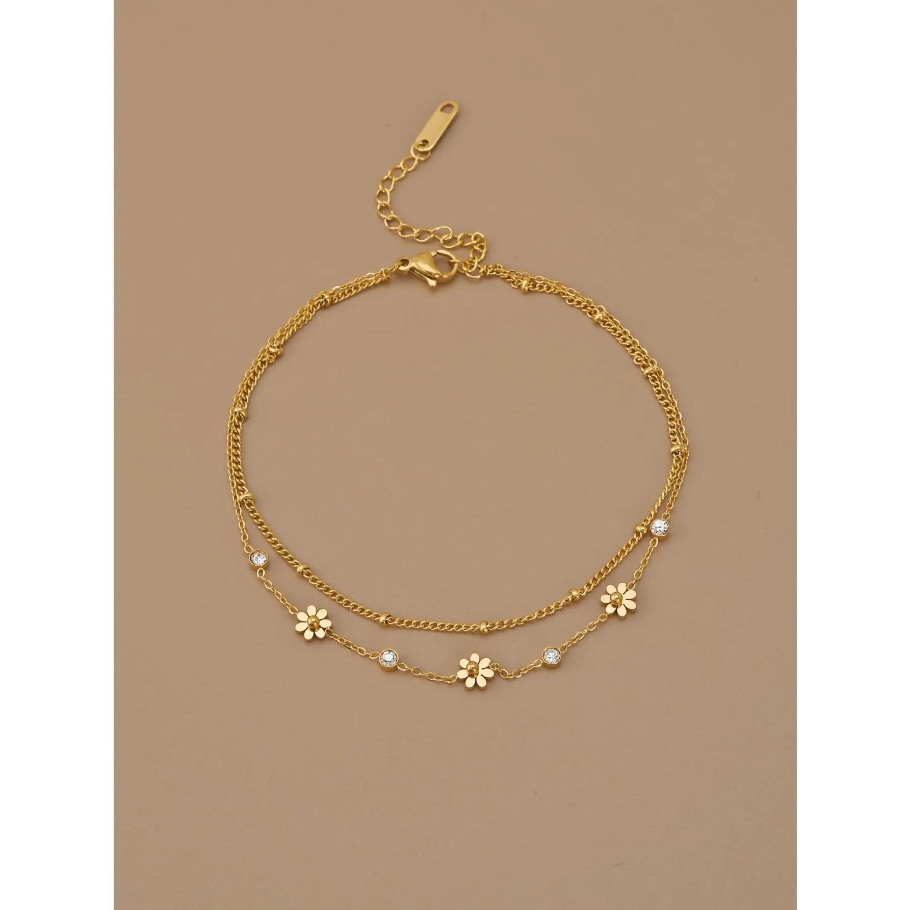 1PC Stainless Steel Daisy Anklet, Women Delicate Adjustable Chain with Beaded Accents, Thoughtful Gift for Valentine's Day, Mother's Day
