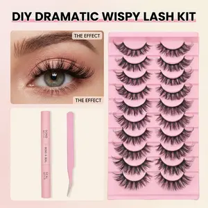 3 in 1 set 10 Pairs  Fluffy Faux Mink Fox Lashes (xx01) with Tweezers&Bond and Seal | Reusable 3D Volume False Eyelashes | Soft & Lightweight | Dramatic Look for Daily/Party | Easy Application |  Great Value Pack