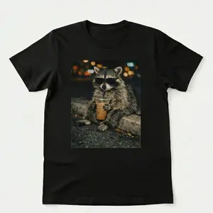 Funny Raccoon Drinking Iced Coffee Shirt, Animal Meme Graphic Tee, Animal Meme Shirt