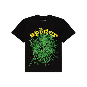 Neon Green Spider Web Graphic Unisex Streetwear T-Shirt Black