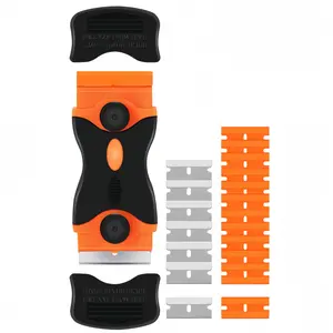 2-in-1 Razor Blade Scraper, Premium Cleaning Scraper Tool with 10 Metal and 10 Plastic Razor Blades, Multipurpose Glass Scraper for Windows, Stickers, Decals, Cooktops, Paint Removal