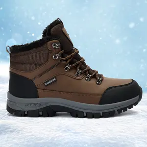 Brown Mens Snow Boots Warm Cozy Winter Boots Lightweight Hiking Booties Anti-Slip Outdoor Walking Shoes Water Resistant Non-Slip Sole