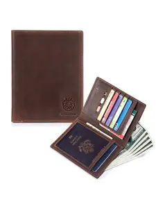 SCHLATUM Men's Leather Passport Holder Wallet, Travel Document Holder, Thin Design, RFID Blocking, Travel-Friendly Foldable Purse, All-Season Use, Casual Style