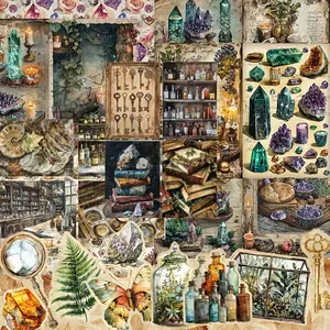 Crystal & Herb Pattern Background Paper & Sticker Set, 64pcs/set DIY Decorative Paper & Sticker, Suitable for Gift Tag, Scrapbooking, Greeting Cards, Art Stickers