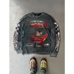 Men's Vintage Racing Style Soft Fabric Pullover Sweatshirt Streetwear Outifits