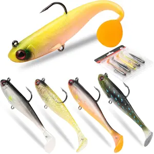 5 count Soft Plastic Fishing Lures, 3.5In Paddle Tail Swimbaits with Pre-Rigged Jig Heads, Realistic Movement Easy Catch Fishing Lure, Fishing Baits for Freshwater Saltwater Bass Trout Baits