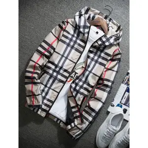 Men’s Lightweight Hooded Jacket, Zip-Up Windbreaker with Adjustable Drawstring & Color-Block Stripes for Autumn