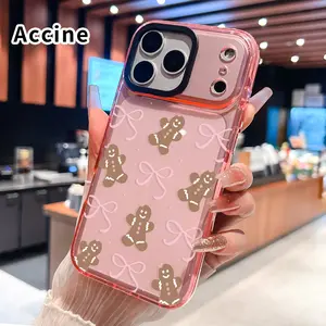 Phone case for iPhone 17 16 Pro Max 15 Plus 14 13 12 11 Air Gingerbread Bow Delight Non-Yellowing Shockproof Soft Silicone Transparent Cover