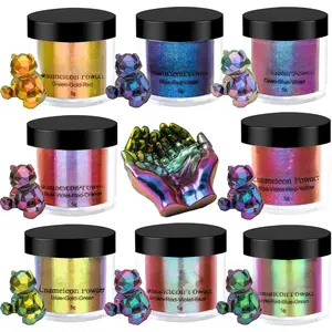 Chameleon Mica Powder 8 Color Shift Mica Powder, Holographic Glitter for UV & Epoxy  Supplies, Eyeshadow,  Paint,  Decor, Slime, Soap Making, Candles, Bath Bombs,
