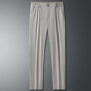Summer men’s lightweight ice-feel stretch golf pants, wrinkle-free; dressy casual, semi-elastic waistband with tie; stylish for commuting, versatile; mid-rise; premium basic anti-wrinkle men’s casual long pants.
